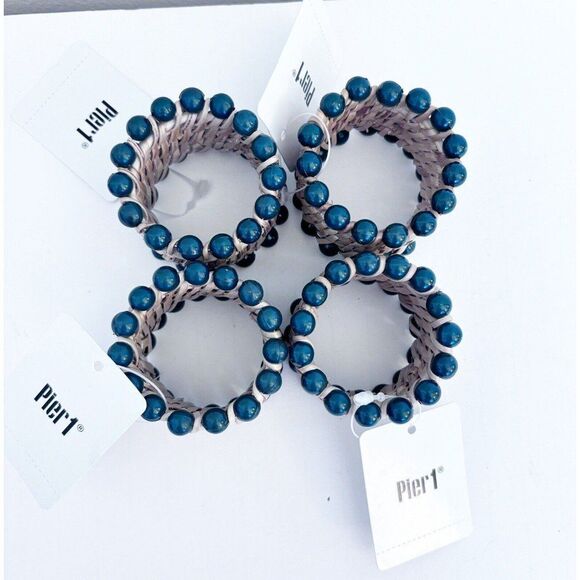 Pier 1 Woven Straw Napkin Rings With Green Beads Set Of 4 - Picture 2 of 5